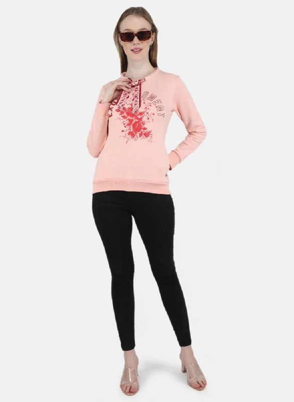 Women Peach Printed Sweatshirt