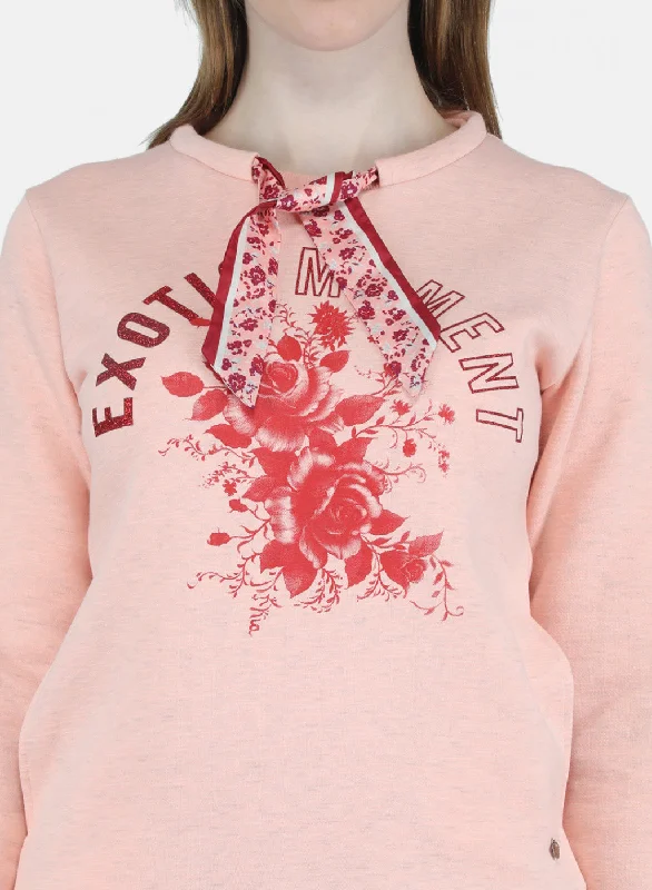 Women Peach Printed Sweatshirt