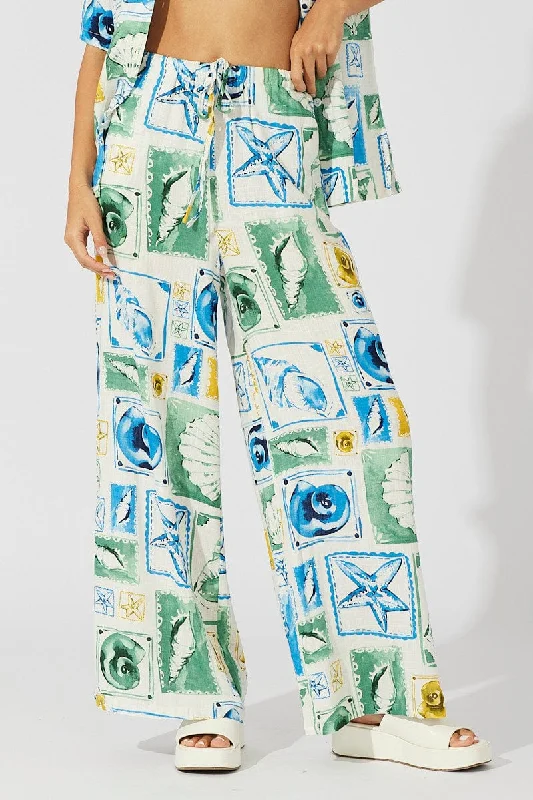 Multi Abstract Wide Leg Pants High Rise