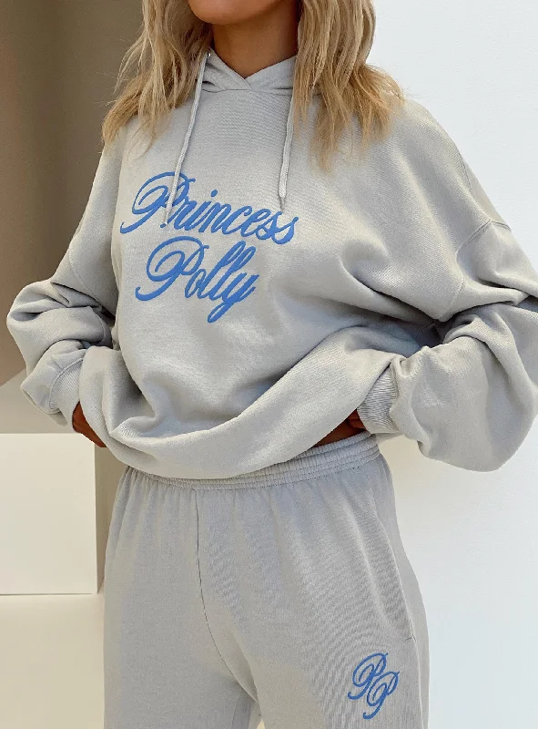 Princess Polly Hooded Sweatshirt Cursive Text Grey / Blue