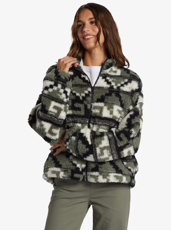 Off The Wave Sherpa Printed Full-Zip Fleece - Agave Green Taos Geo