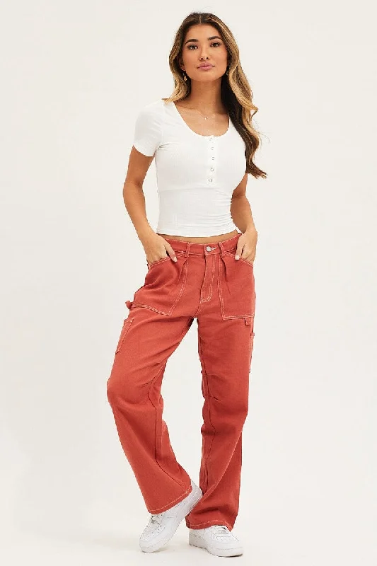 Orange Cargo Pants Mid Rise Carpenter