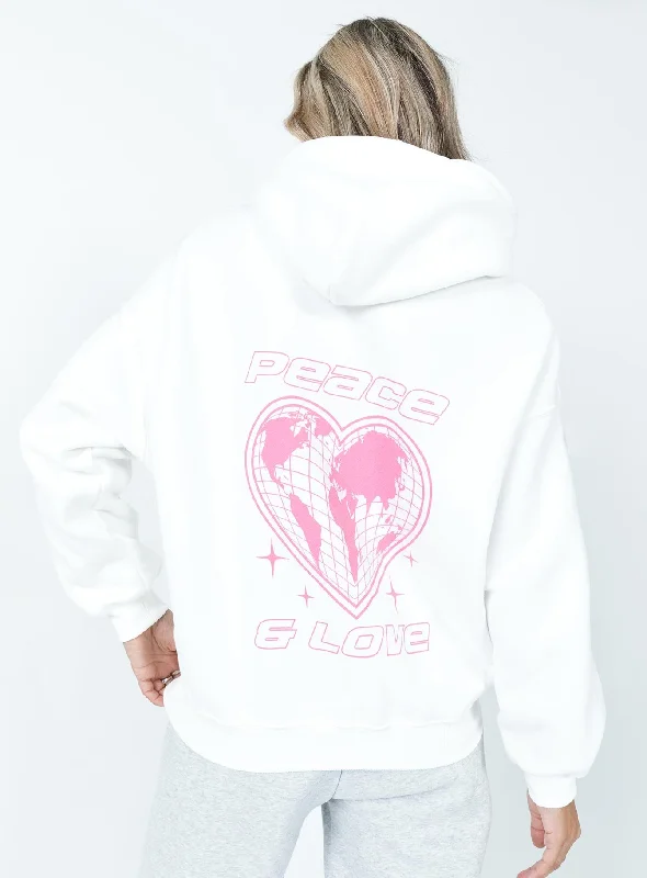 Peace And Love Hoodie Sweatshirt White