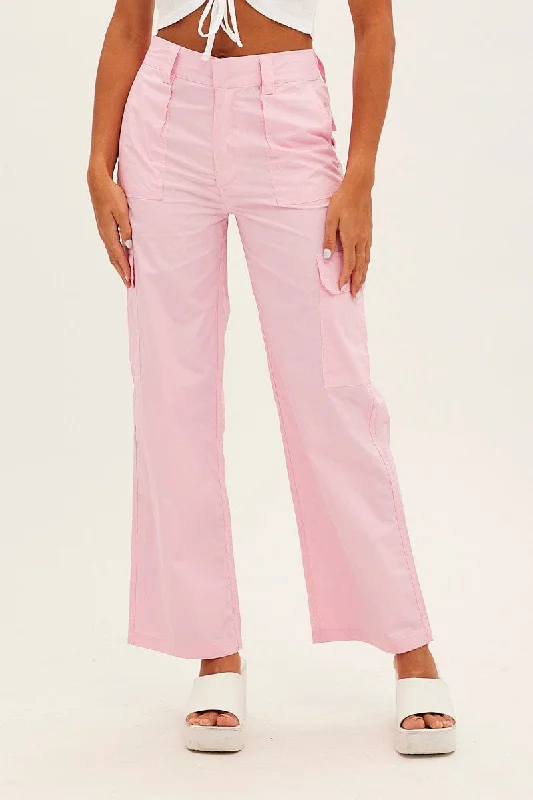 Pink Cargo Pants Mid Rise