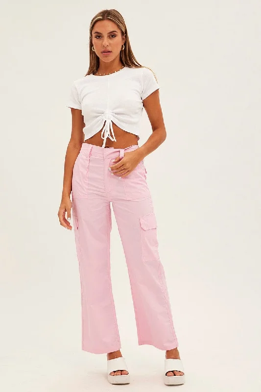 Pink Cargo Pants Mid Rise