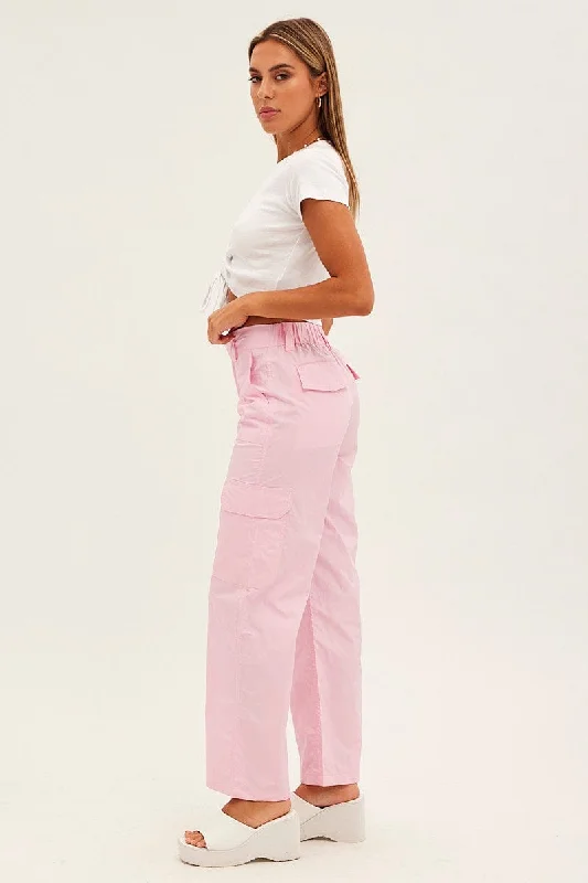 Pink Cargo Pants Mid Rise