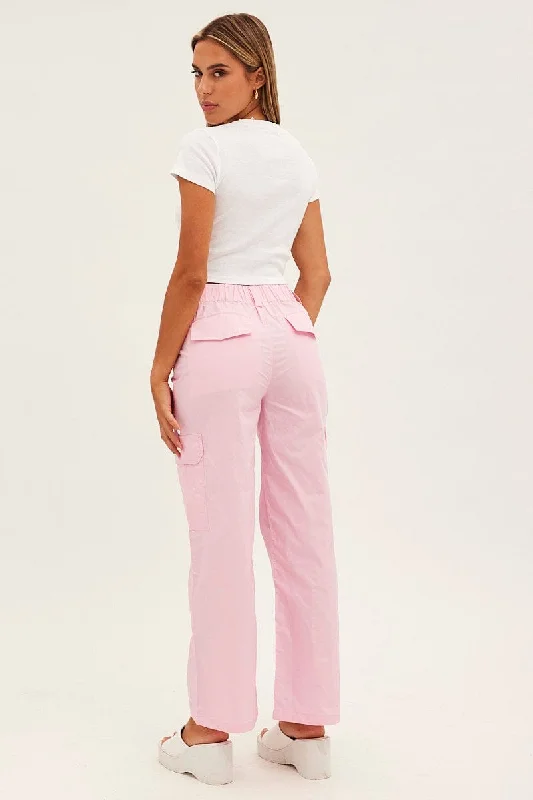 Pink Cargo Pants Mid Rise