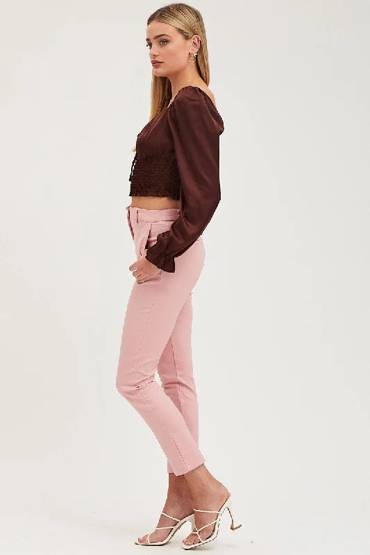 Pink Slim Pants High Rise Workwear