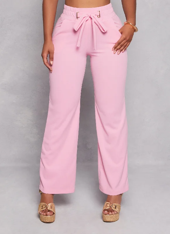 Tie Front Waist Wide Leg Pants