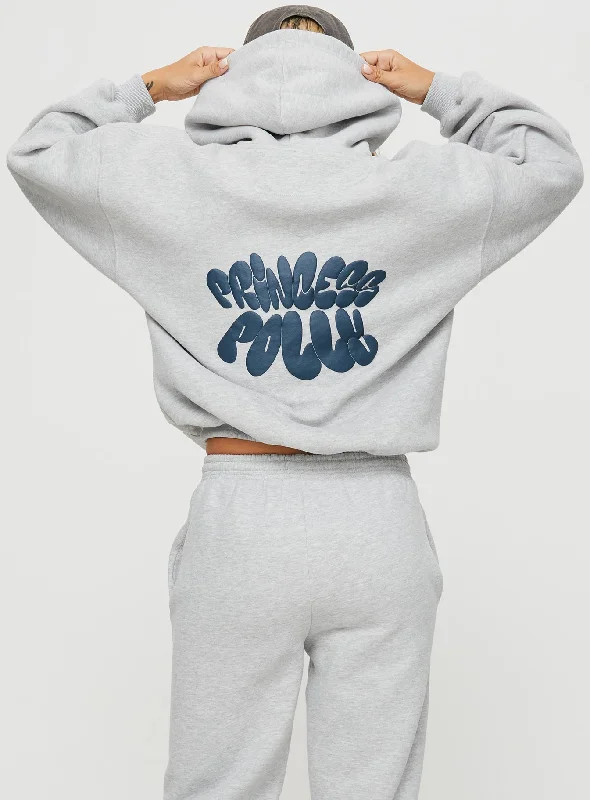 Princess Polly Hooded Sweatshirt Bubble Text Grey Marle / Slate