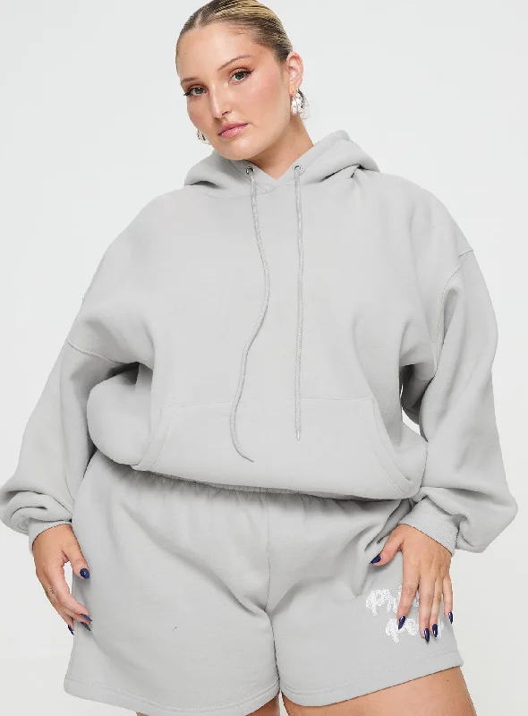 Princess Polly Hooded Sweatshirt Puff Text Grey Curve