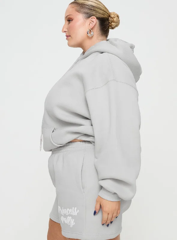 Princess Polly Hooded Sweatshirt Puff Text Grey Curve