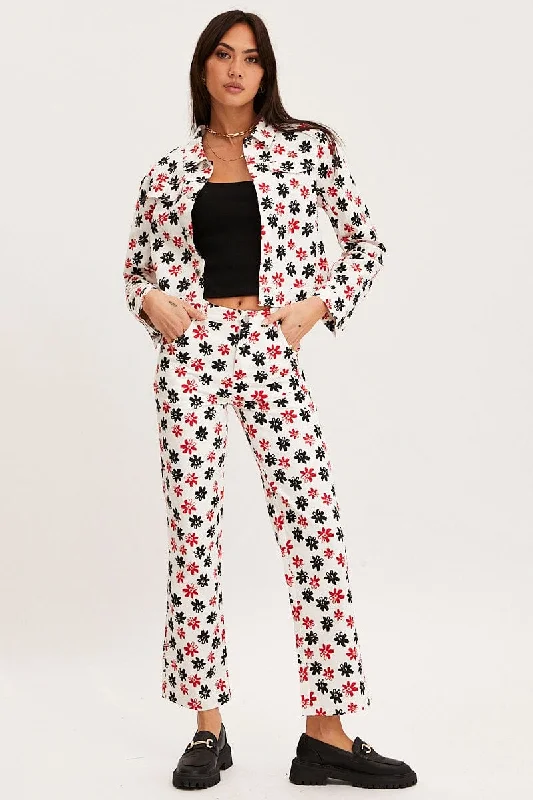 Print Slim Pants High Rise