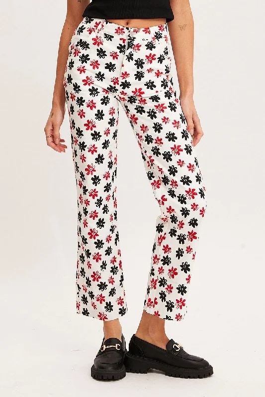 Print Slim Pants High Rise