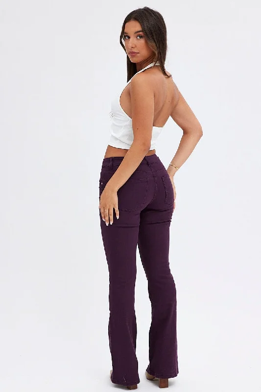 Purple Flare Denim Jeans Low rise