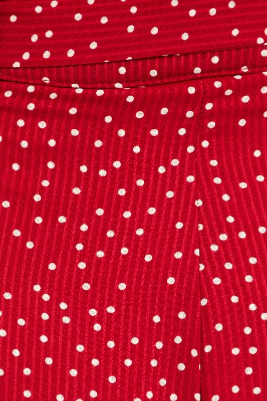 Red Polka Dot Wide Leg Pants High Rise Waist Tie