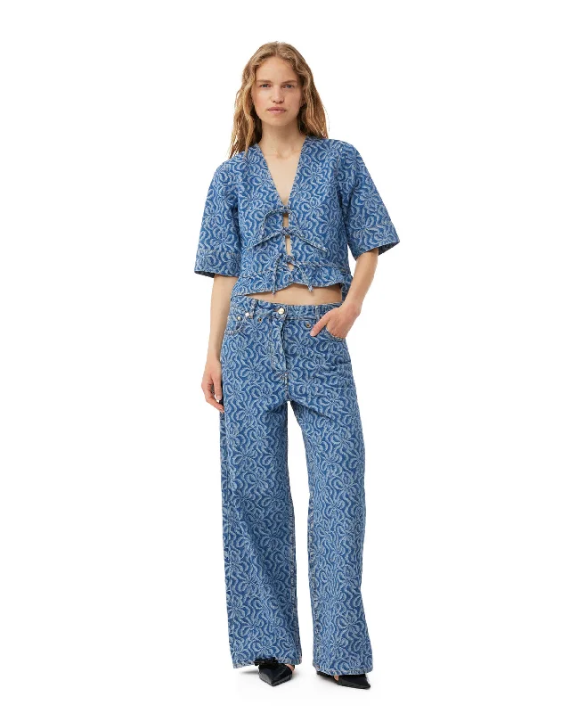 Jacquard Denim Wide Pants