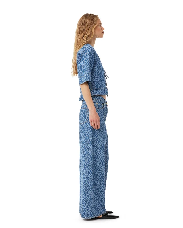 Jacquard Denim Wide Pants