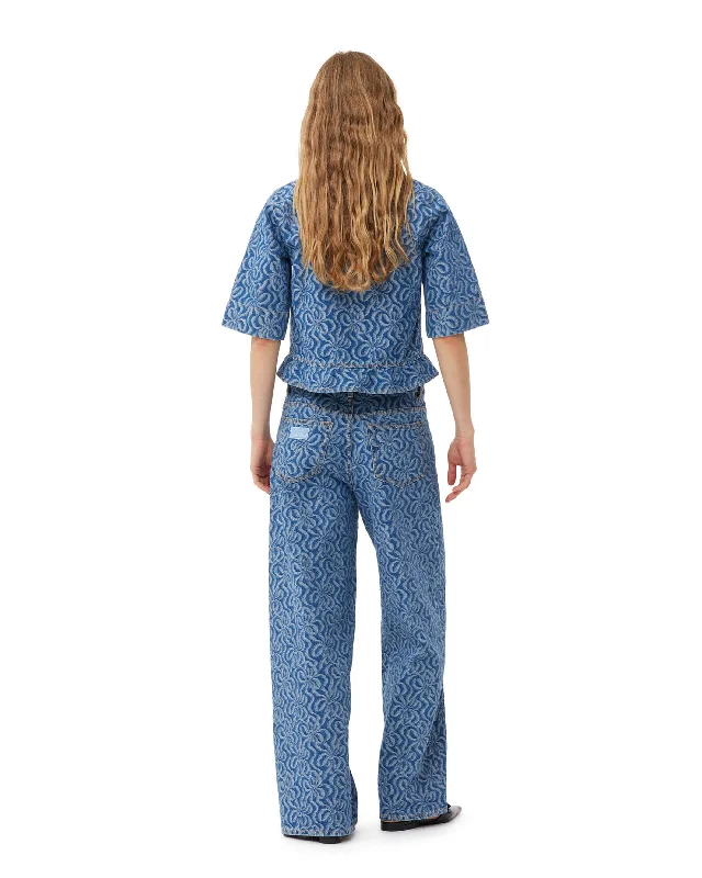 Jacquard Denim Wide Pants