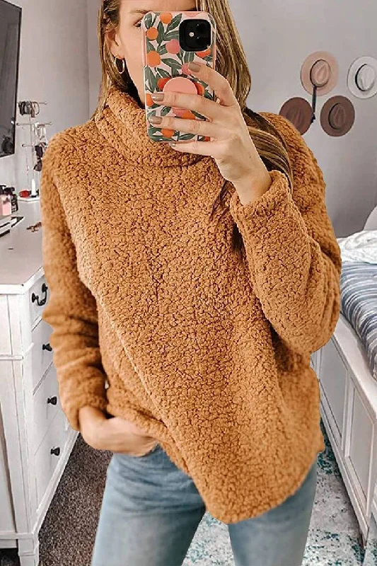 Turtleneck Fuzzy Fleece Warm Outwear Sweatshirt Pullover Coat