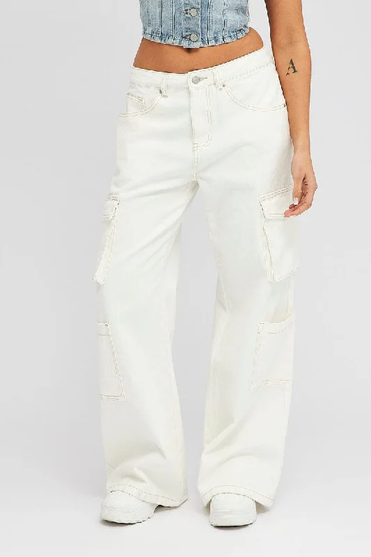 White Cargo Jean High Rise Multi Pocket