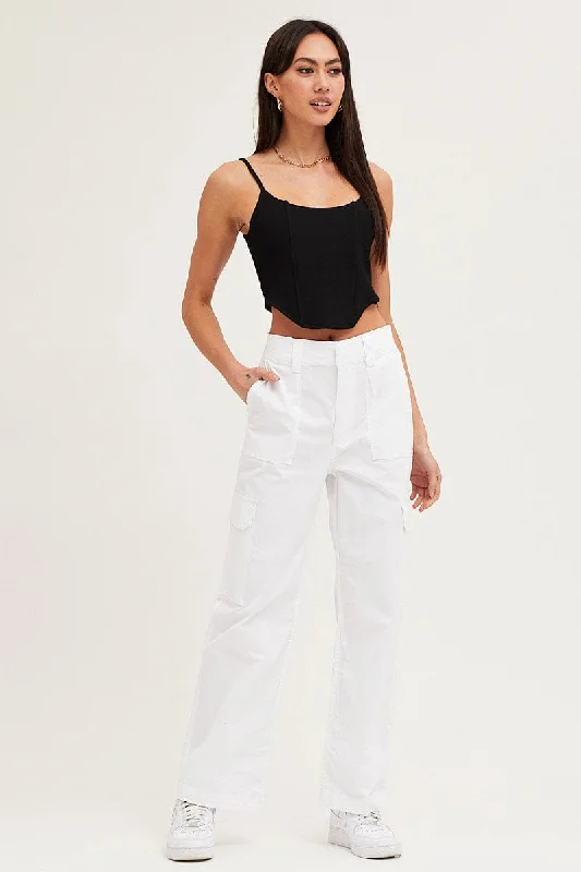 White Cargo Pants High Rise Wide Leg