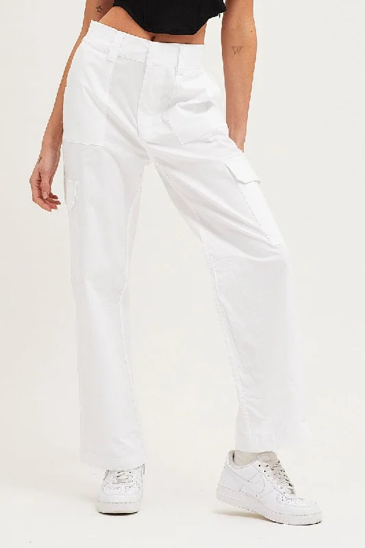 White Cargo Pants High Rise Wide Leg