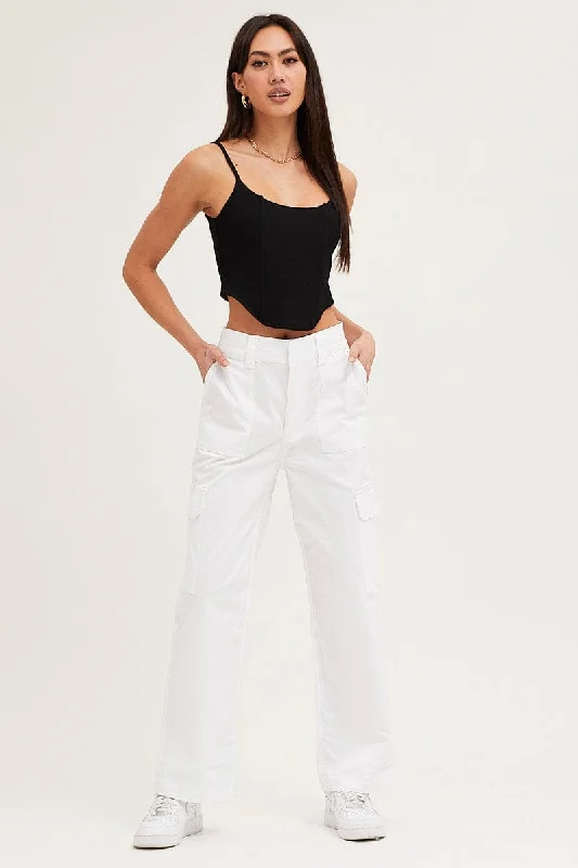 White Cargo Pants High Rise Wide Leg