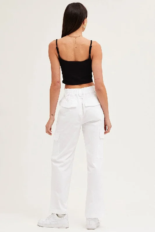 White Cargo Pants High Rise Wide Leg