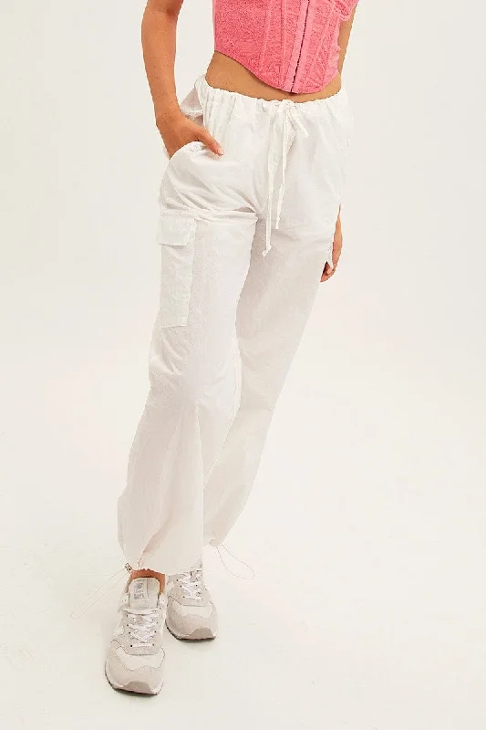 White Cargo Parachute Pants