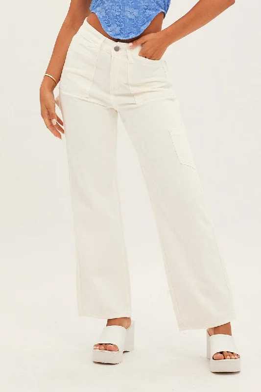 White Carpenter Cargo Pocket Jeans