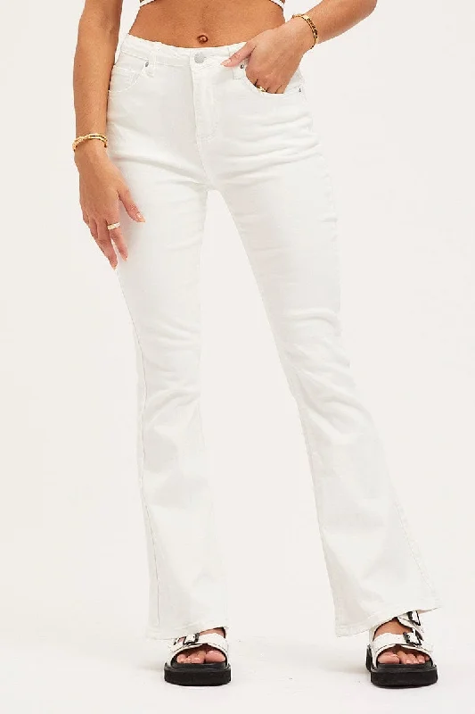 White Flare Denim Jeans High Rise