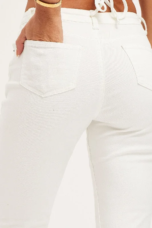 White Flare Denim Jeans High Rise