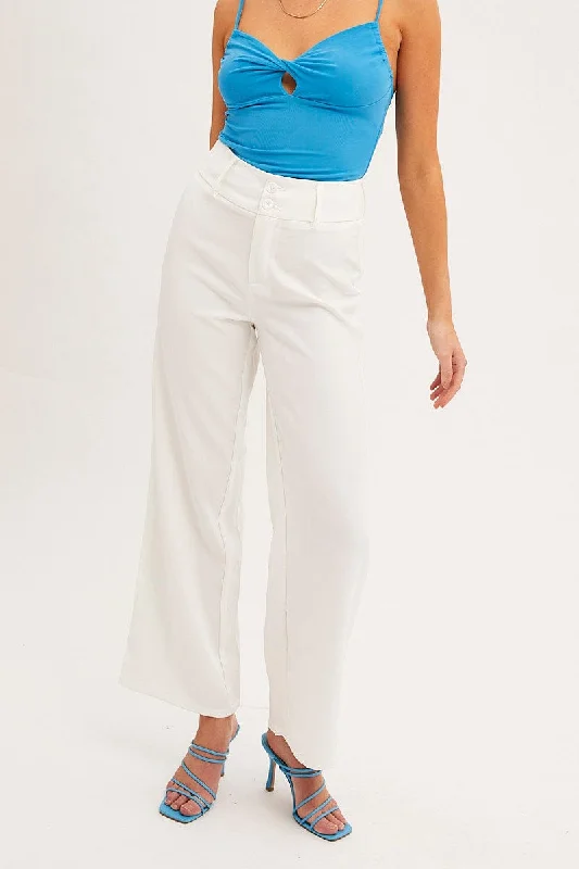 White Mid Rise Pant Tailored Wide Leg