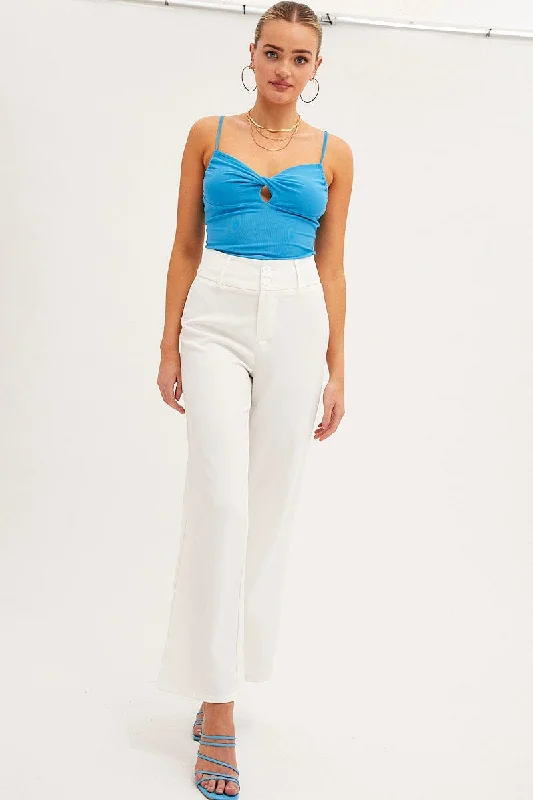 White Mid Rise Pant Tailored Wide Leg