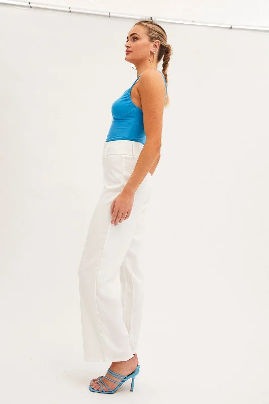 White Mid Rise Pant Tailored Wide Leg