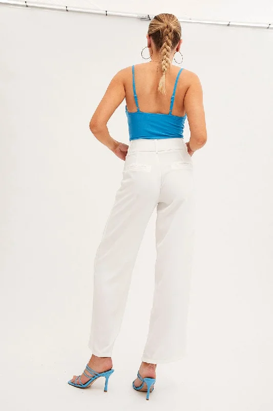 White Mid Rise Pant Tailored Wide Leg