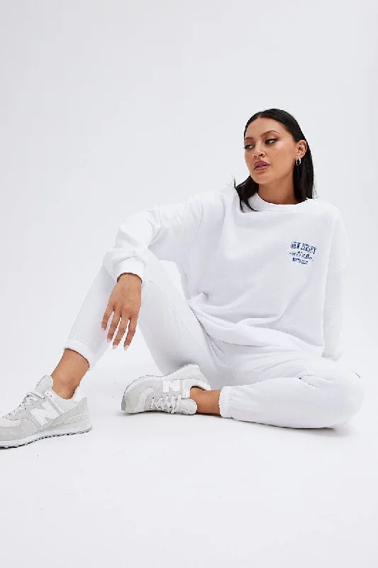 White Track Pants High Rise Jogger