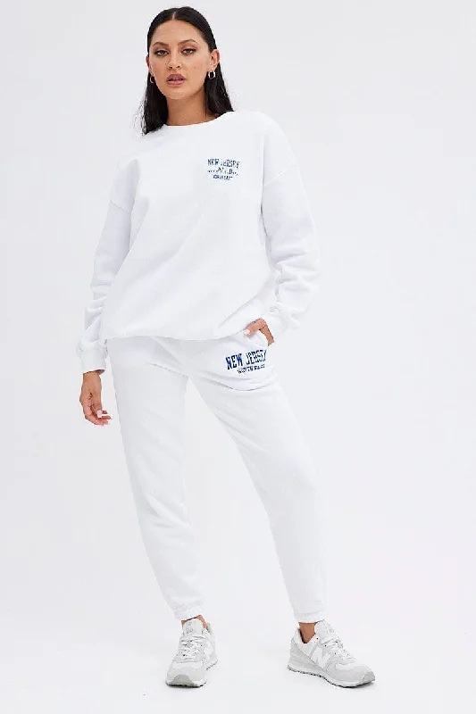 White Track Pants High Rise Jogger