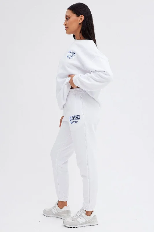 White Track Pants High Rise Jogger