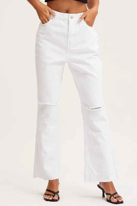 White Wide Leg Denim Jeans High Rise