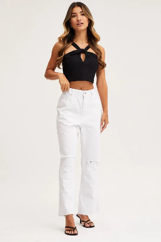 White Wide Leg Denim Jeans High Rise