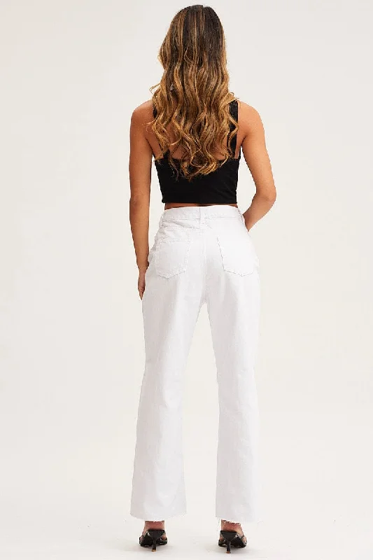 White Wide Leg Denim Jeans High Rise