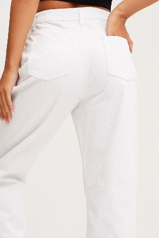 White Wide Leg Denim Jeans High Rise