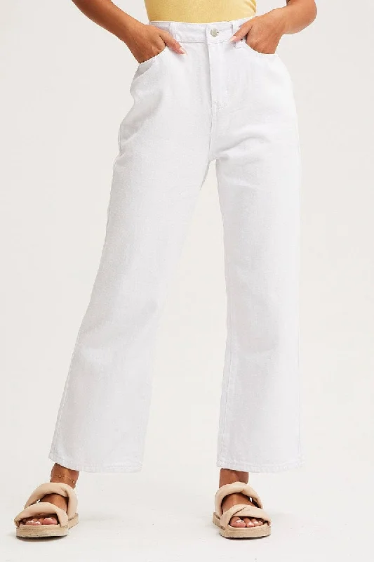 White Wide Leg Denim Jeans High Rise