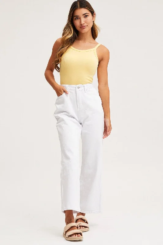 White Wide Leg Denim Jeans High Rise