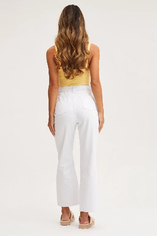 White Wide Leg Denim Jeans High Rise