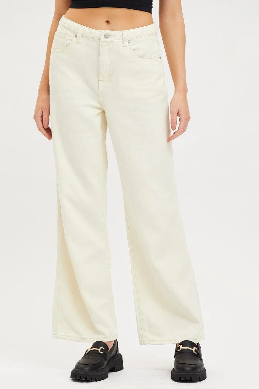 White Wide Leg Denim Jeans High Rise