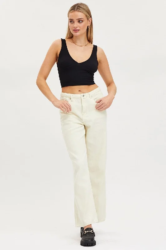 White Wide Leg Denim Jeans High Rise