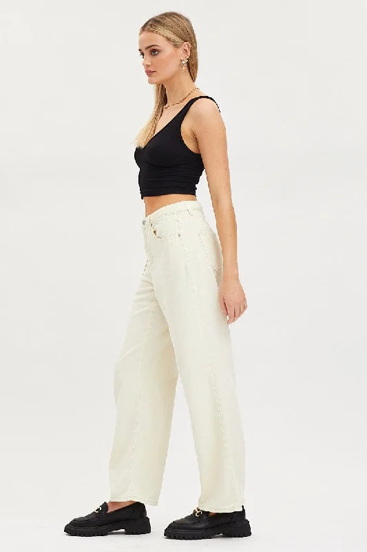 White Wide Leg Denim Jeans High Rise